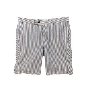 Hiltl Shorts Mens *34 Storm White Cotton Seersucker Striped Flat Front 10 Inch